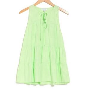 Topshop Mint Green Tiered Tonal Gingham Sleeveless Tie Neck Tunic Blouse 8